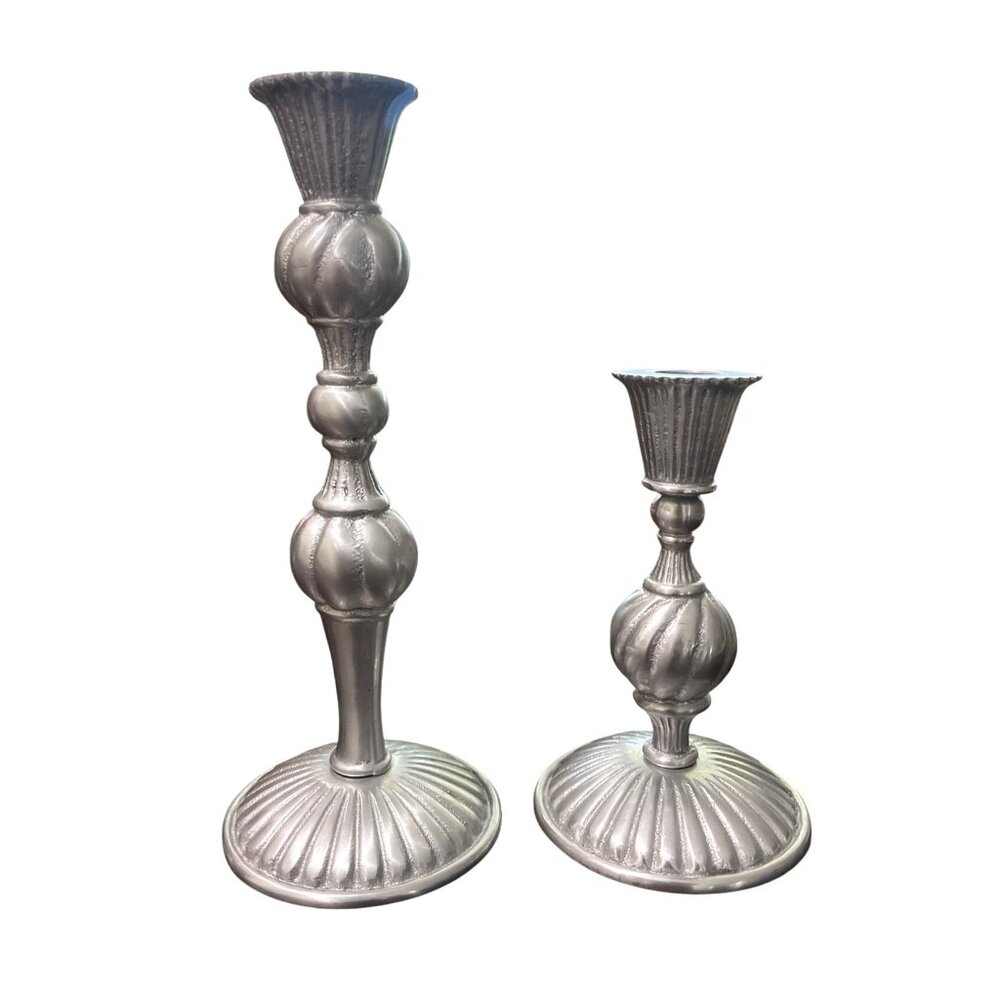 Mariposa Aluminum Candlestick Holder Set of 2 Silver Pluted Top